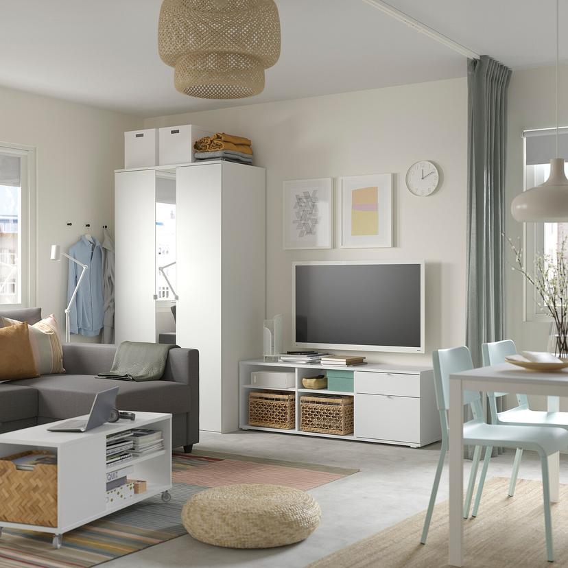 VIHALS — гардероб и тумба, белый/зеркальное стекло, 251x57x200 см