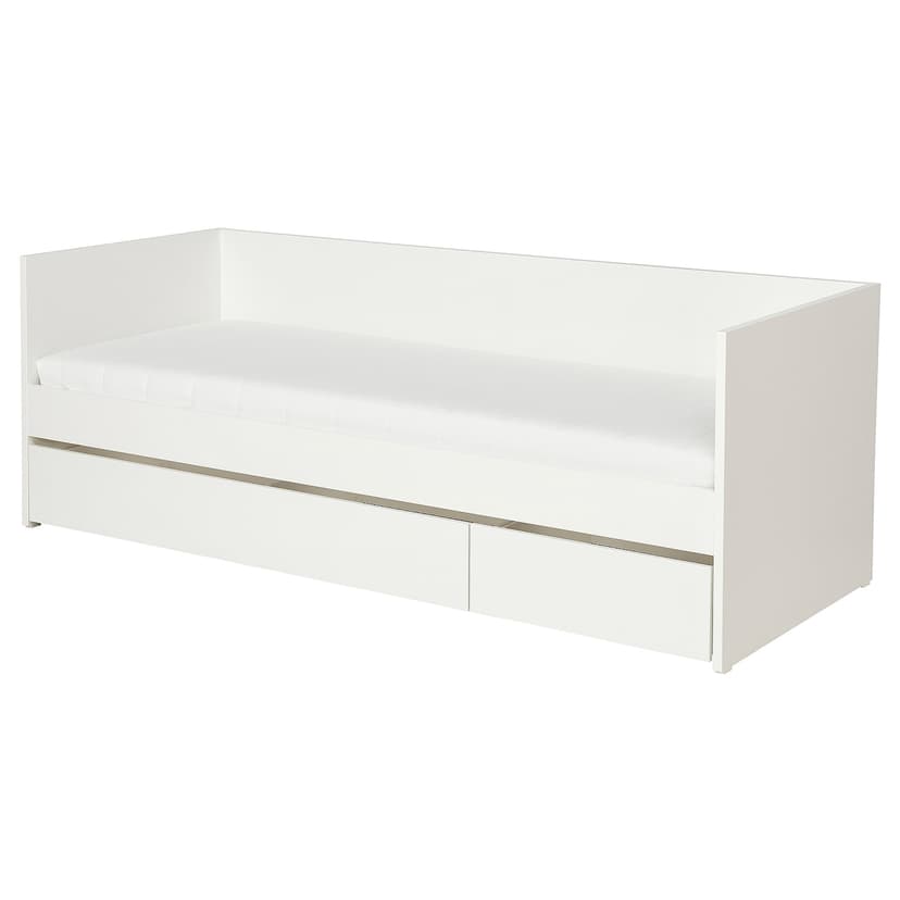 VIHALS — Leżanka z szufladami/1 materac, biały/Åfjäll średnio twardy,