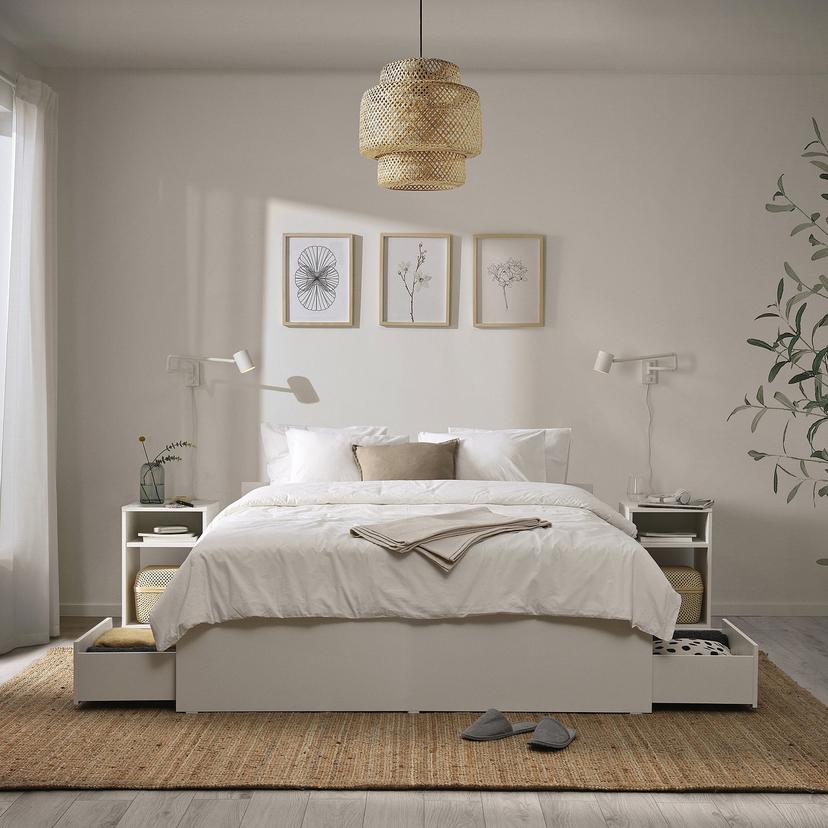 VIHALS — Rama łóżka z 4 pojemnikami, biały/Lillhällan,