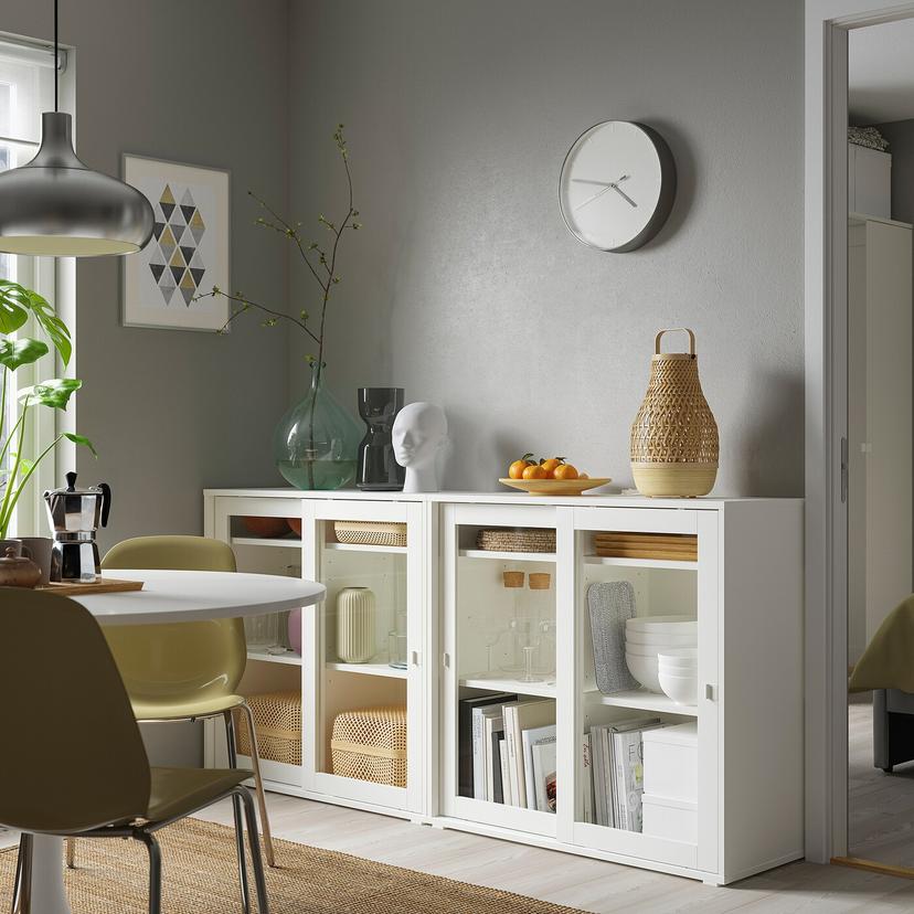 VIHALS — комбинация д/хранения+стекл дверц, белый/прозрачное стекло, 190x37x90 см