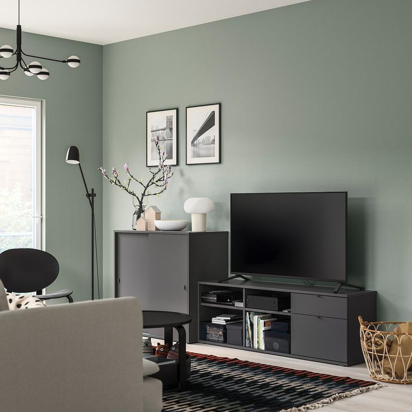 VIHALS — комбинация для хранения/под ТВ, темно-серый, 242x37x90 см