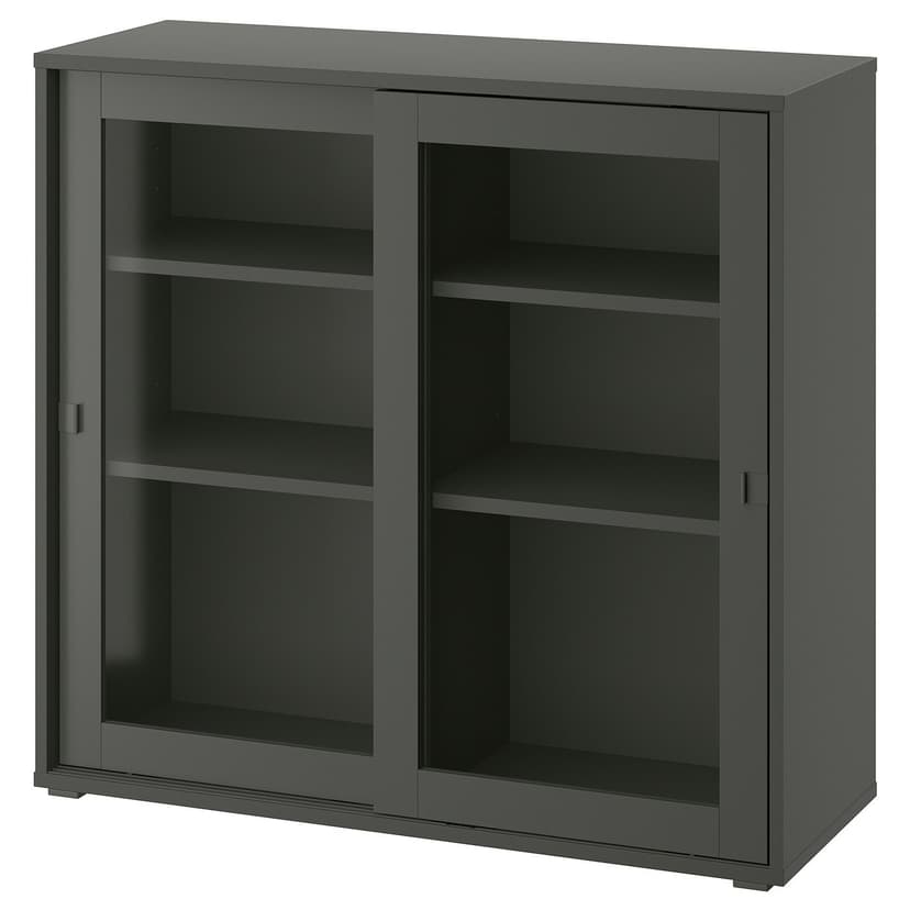 VIHALS — шкаф+раздвижные стеклянные дверцы, темно-серый, 95x37x90 см