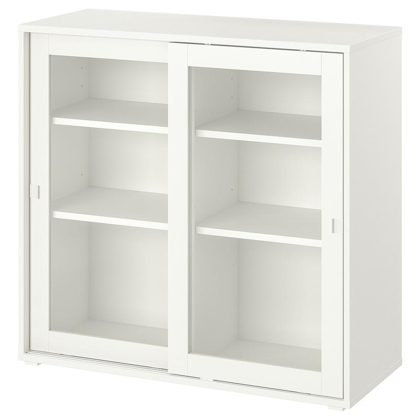 VIHALS — шкаф+раздвижные стеклянные дверцы, белый, 95x37x90 см