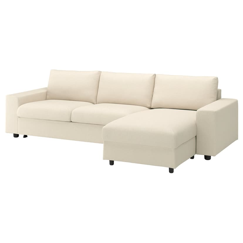 VIMLE — 3-os sofa rozkładana z szezlongiem, z szerokimi podłokietnikami/Knäbäck jasnobeżowy,