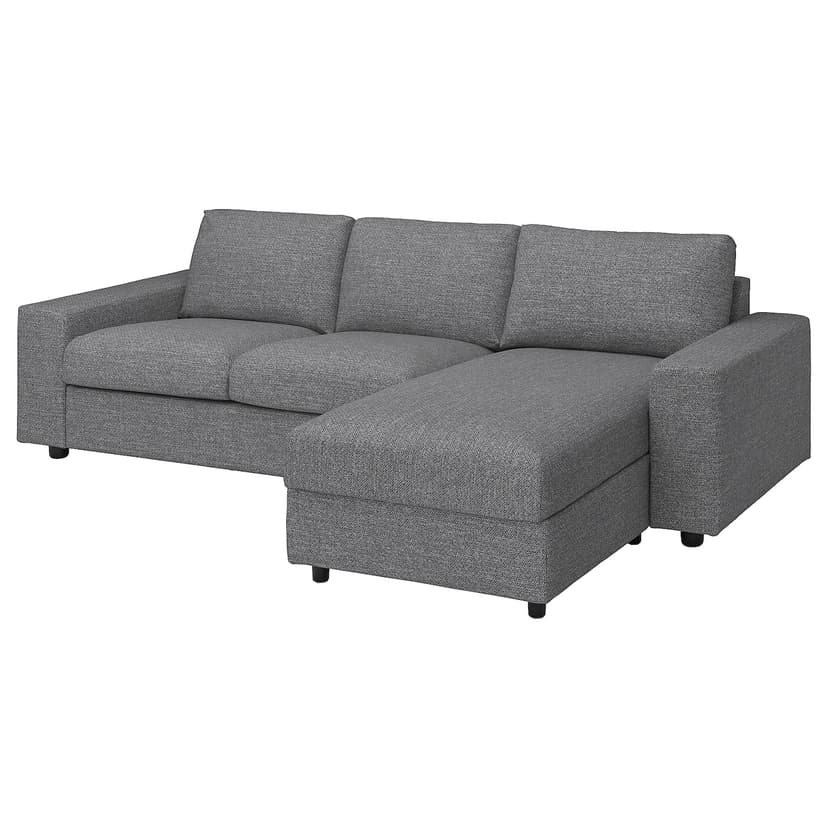 VIMLE — 3-os sofa rozkładana z szezlongiem, z szerokimi podłokietnikami/Lejde szary-czarny,
