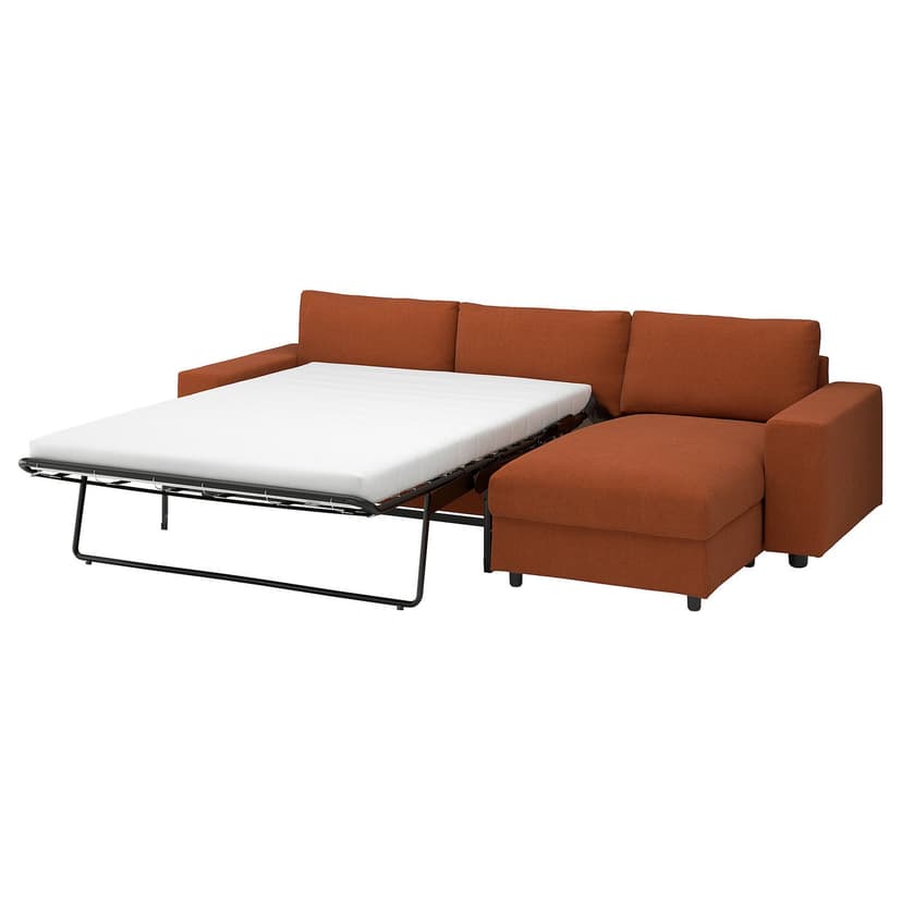 VIMLE — 3-os sofa rozkładana z szezlongiem, z szerokimi podłokietnikami/Mosshed czerwonobrązowy,