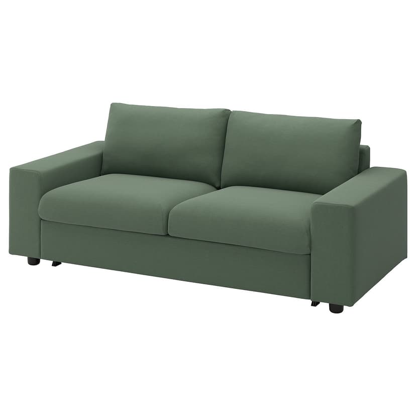 VIMLE — Sofa 2-osobowa, rozkładana, z szerokimi podłokietnikami/Knäbäck szarozielony,