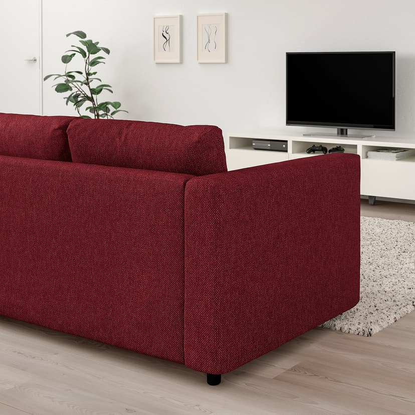 VIMLE — Sofa 3-osobowa, Lejde czerwony/brązowy,
