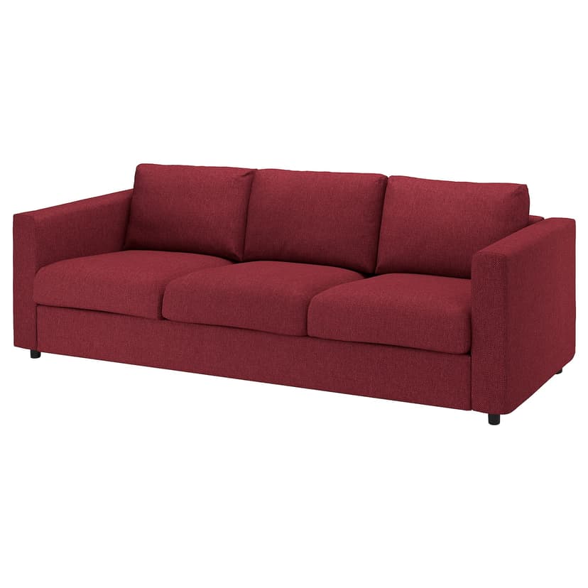 VIMLE — Sofa 3-osobowa, Lejde czerwony/brązowy,
