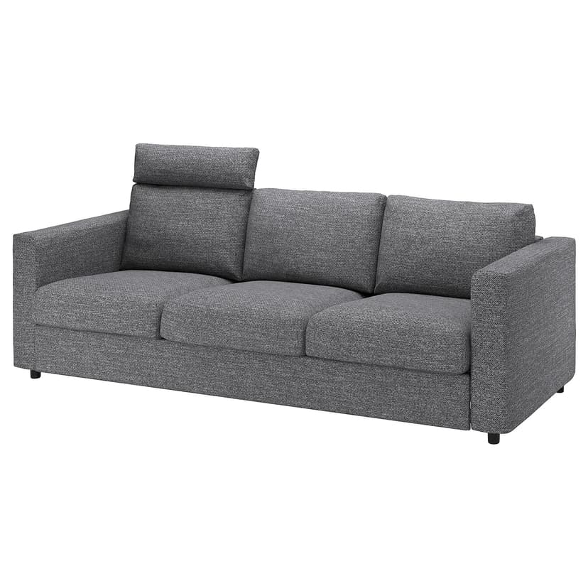 VIMLE — Sofa 3-osobowa, z zagłówkiem/Lejde szary-czarny,