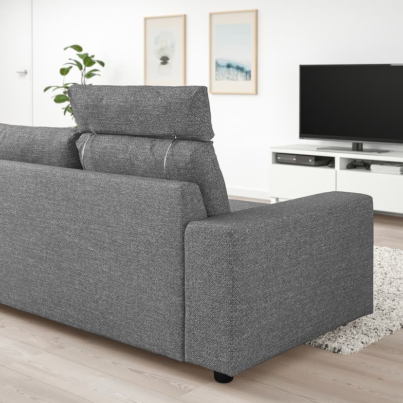 VIMLE — Sofa 3-osobowa, z zagłówkiem/Lejde szary-czarny,