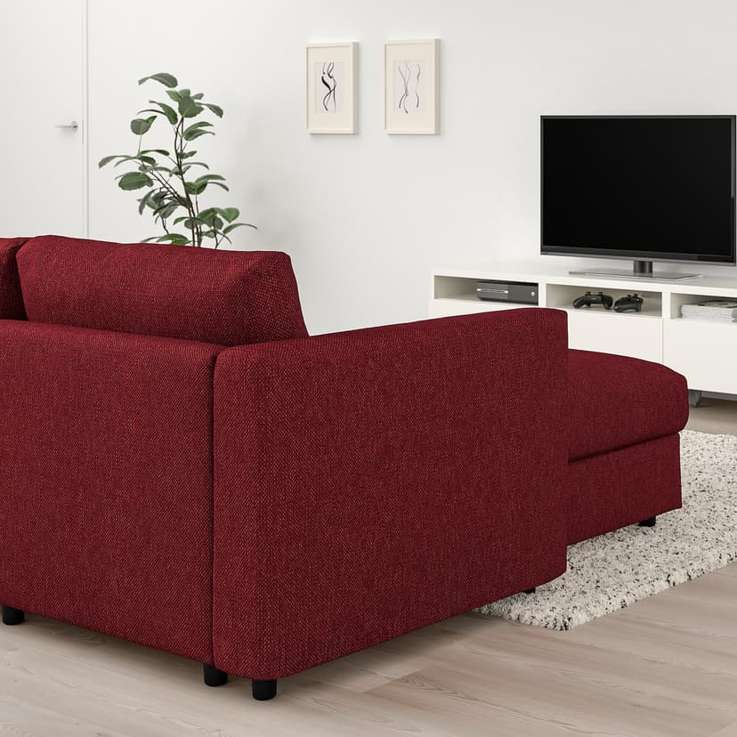 VIMLE — Sofa 4-osobowa, z szezlongiem/Lejde czerwony/brązowy,