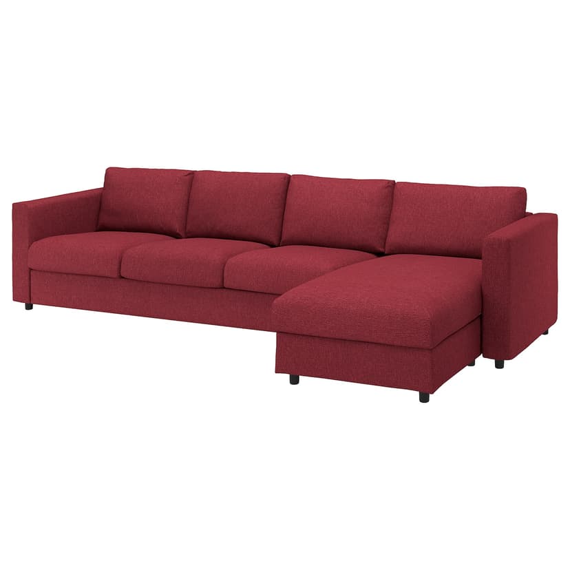 VIMLE — Sofa 4-osobowa, z szezlongiem/Lejde czerwony/brązowy,