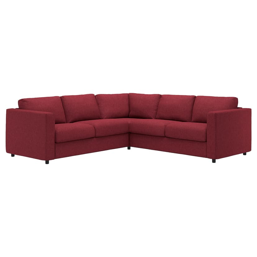 VIMLE — Sofa narożna 4-osobowa, Lejde czerwony/brązowy,