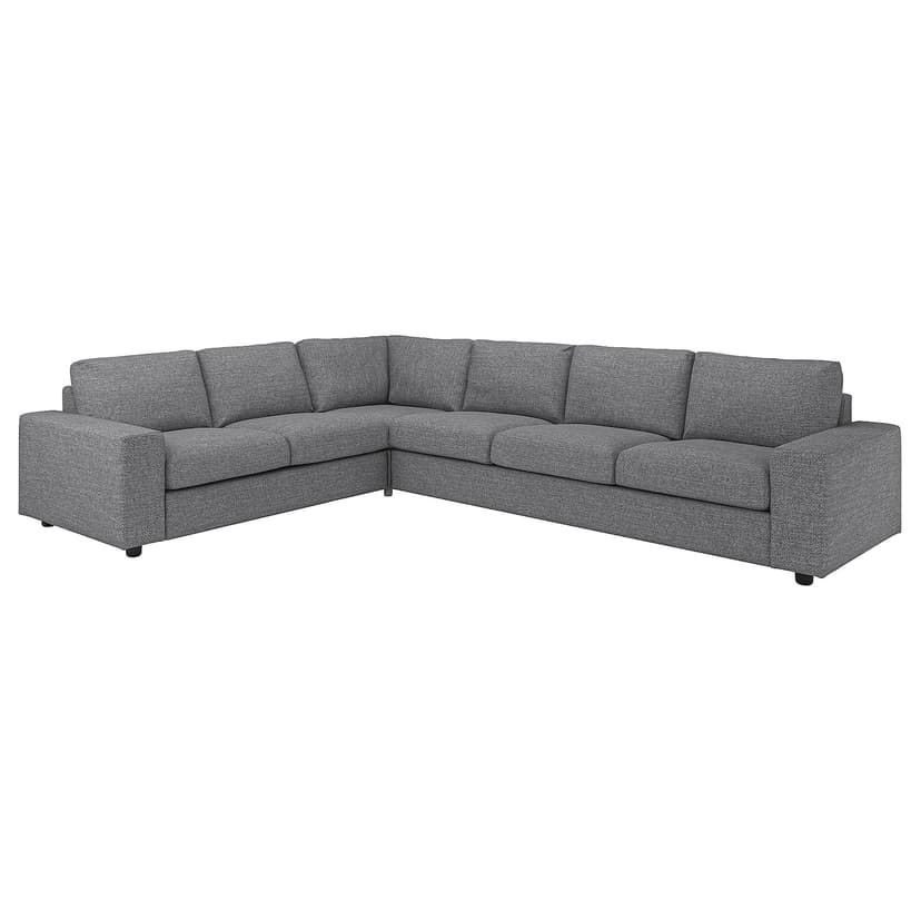 VIMLE — Sofa narożna 5-osobowa, z szerokimi podłokietnikami/Lejde szary-czarny,