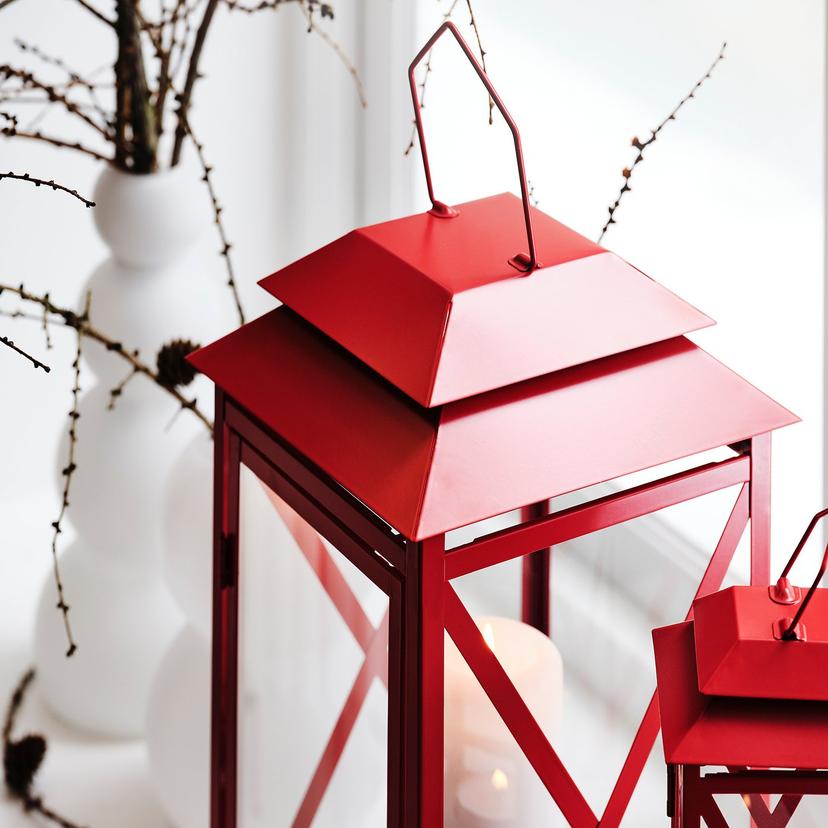 VINTERFINT — Фонарик для чайных свечей, для использования внутри и снаружи помещений, ярко-красный.