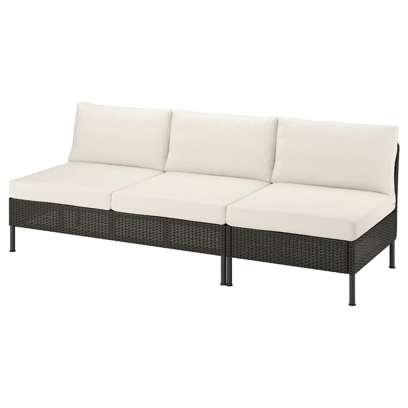 VITTSKÄR — Sofa 3-osobowa, na zewnątrz rattan z tworzywa sztu. ciemnoszary/Frösön/Duvholmen beżowy,
